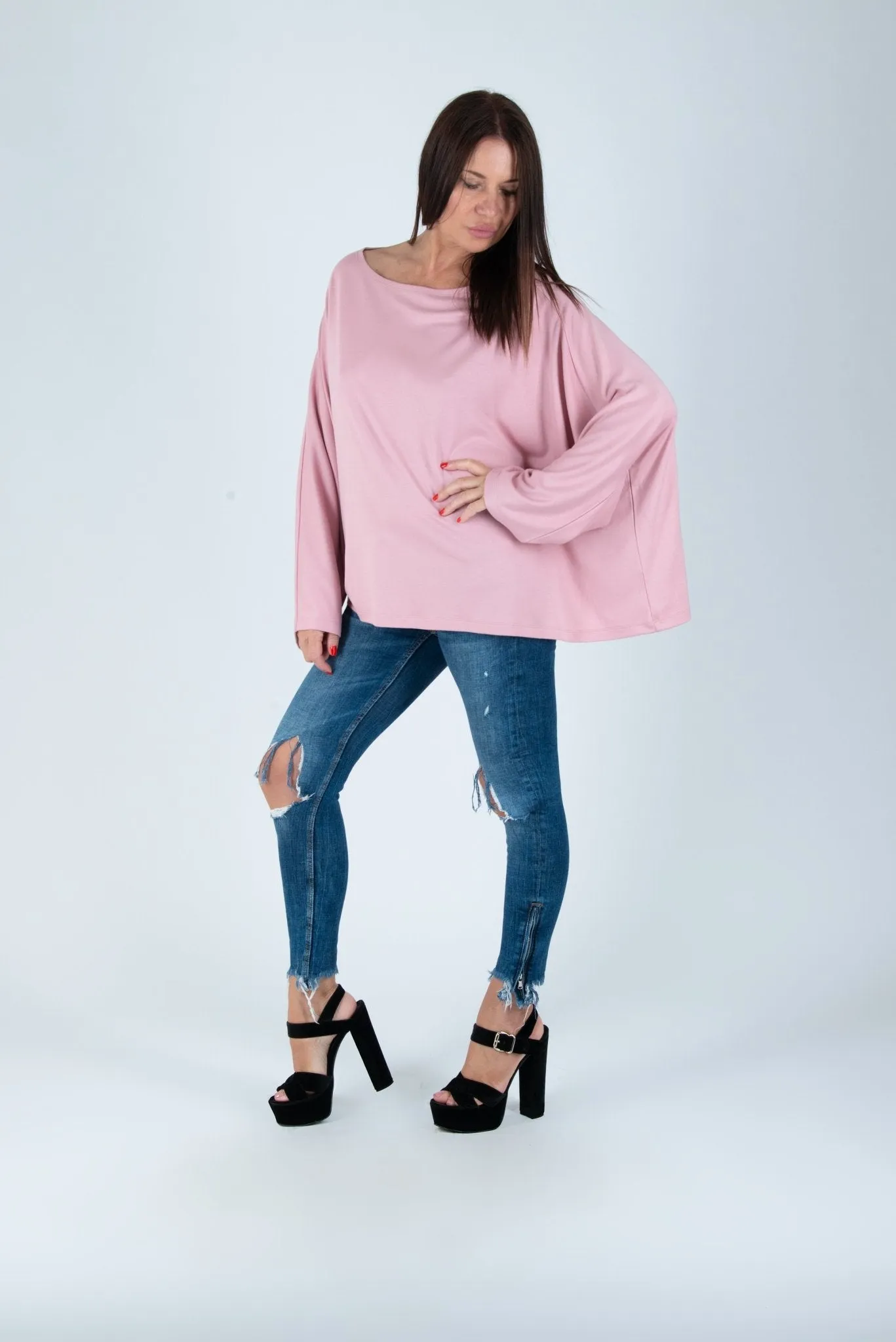 NIKI Baby Pink African Woman Maxi Tunic Top