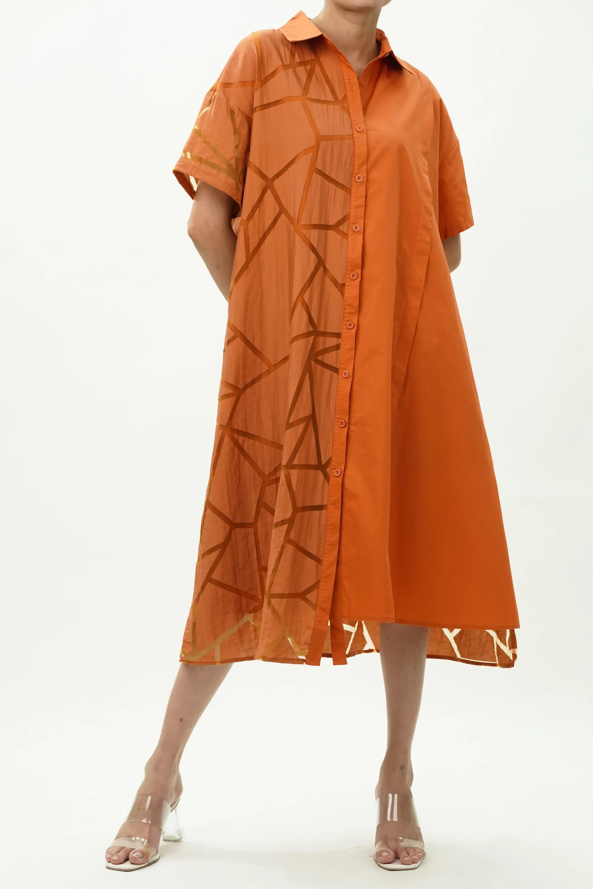 Oversized Orange Shirt Dress
