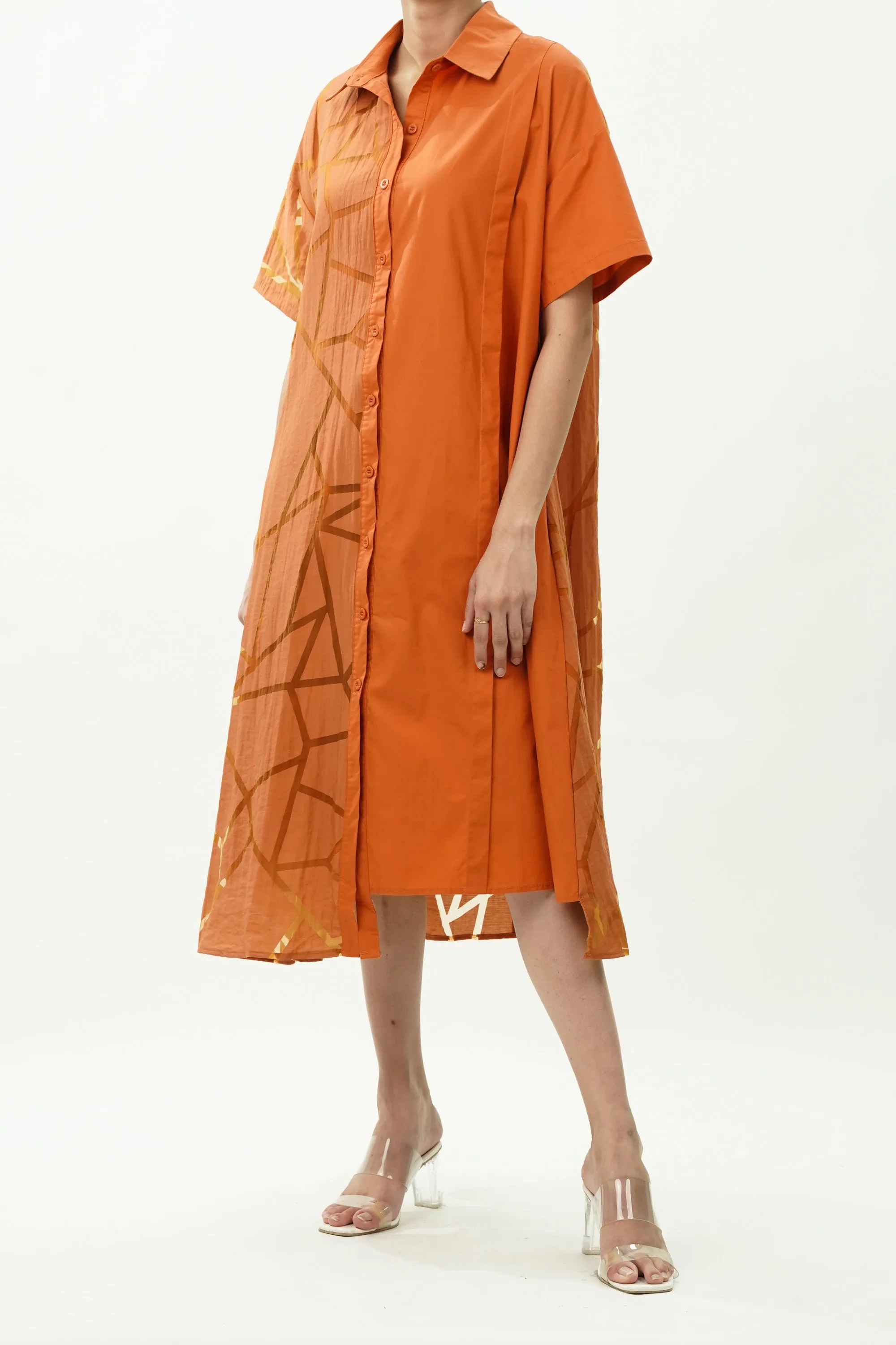 Oversized Orange Shirt Dress