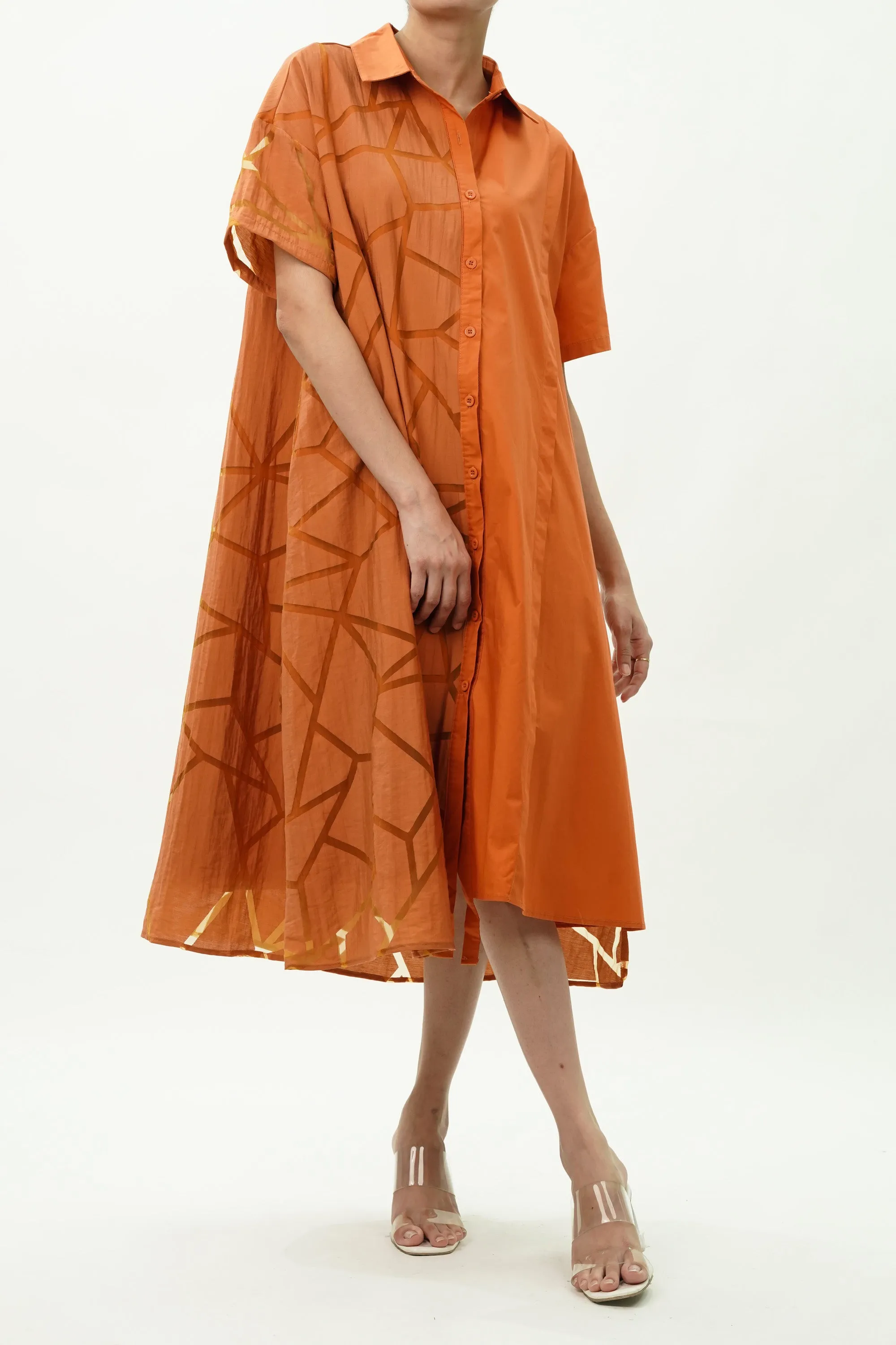 Oversized Orange Shirt Dress