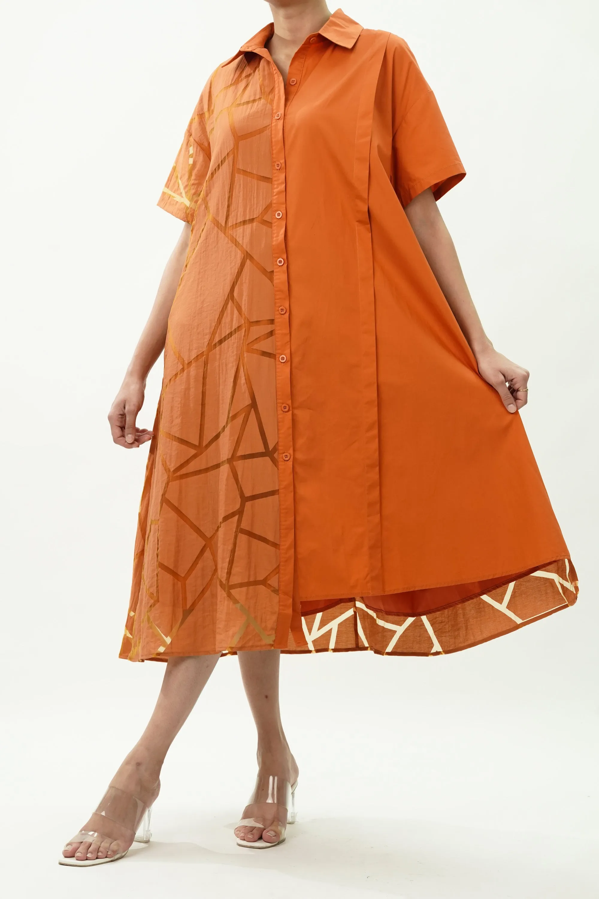 Oversized Orange Shirt Dress