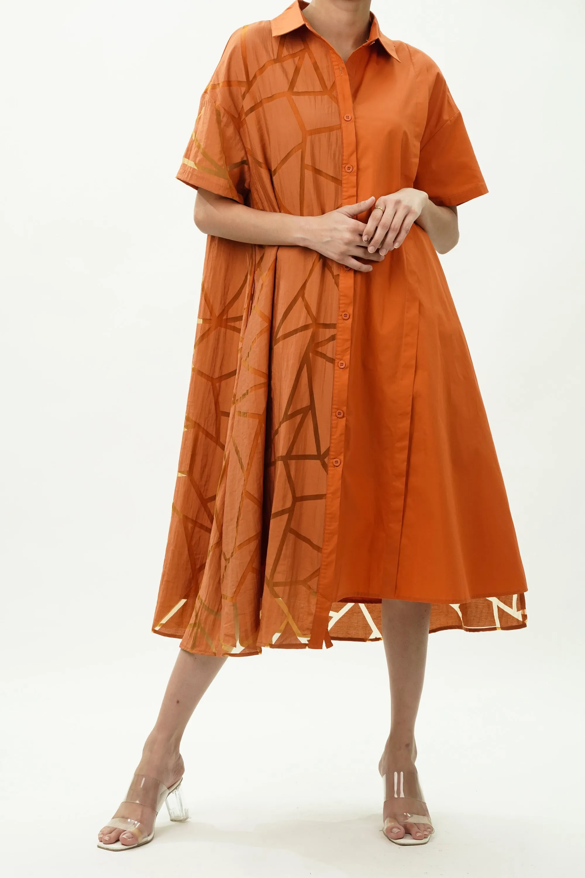 Oversized Orange Shirt Dress
