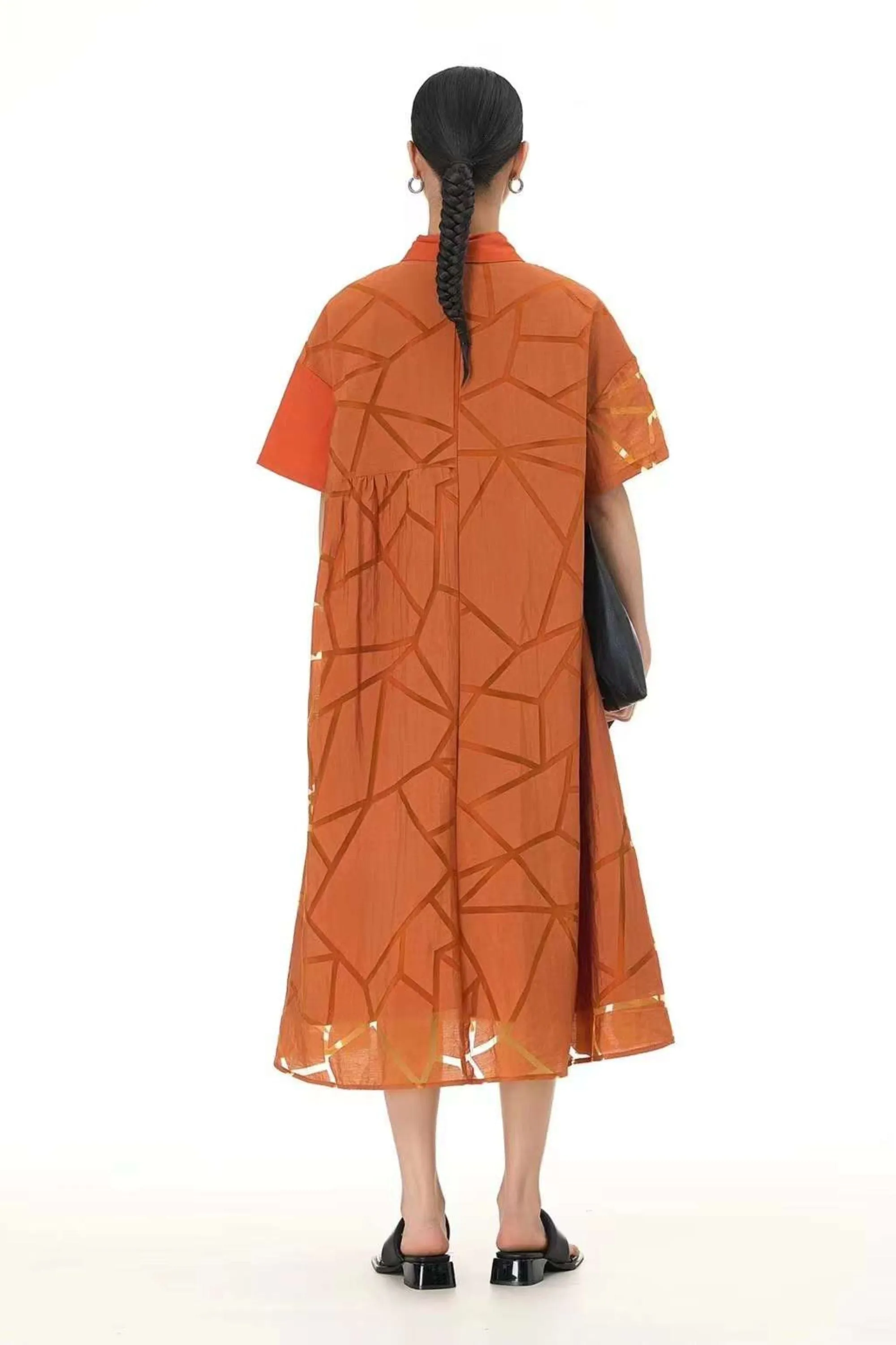 Oversized Orange Shirt Dress