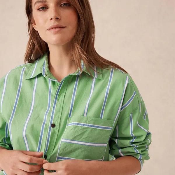 Oversized Shirt - Grass Green   Oxford Blue Stripe