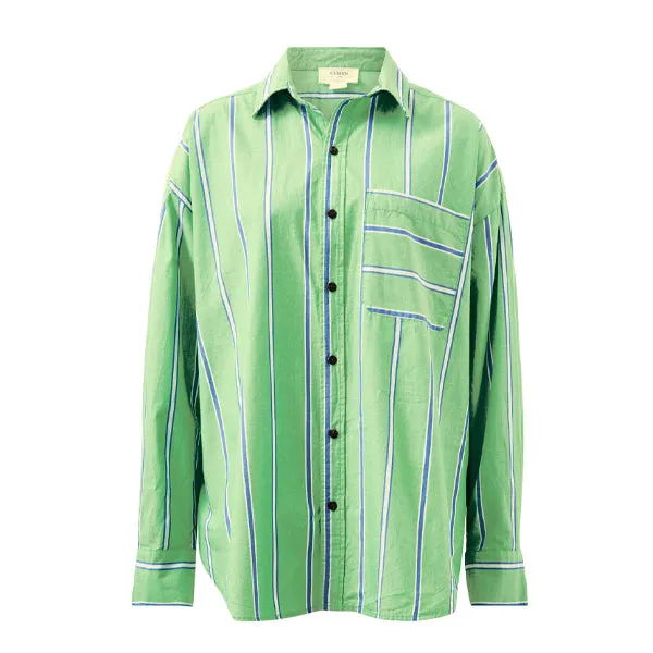 Oversized Shirt - Grass Green   Oxford Blue Stripe