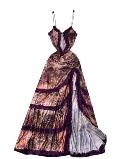 Printed Hollowed Mesh Slip Dress