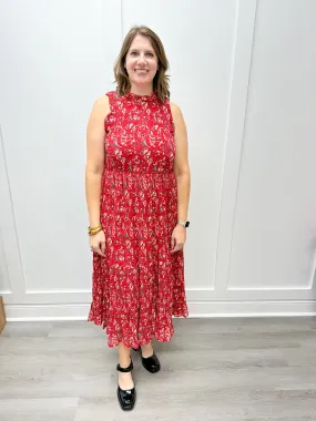 Printed Plisse Halter Maxi Dress - Scarlet