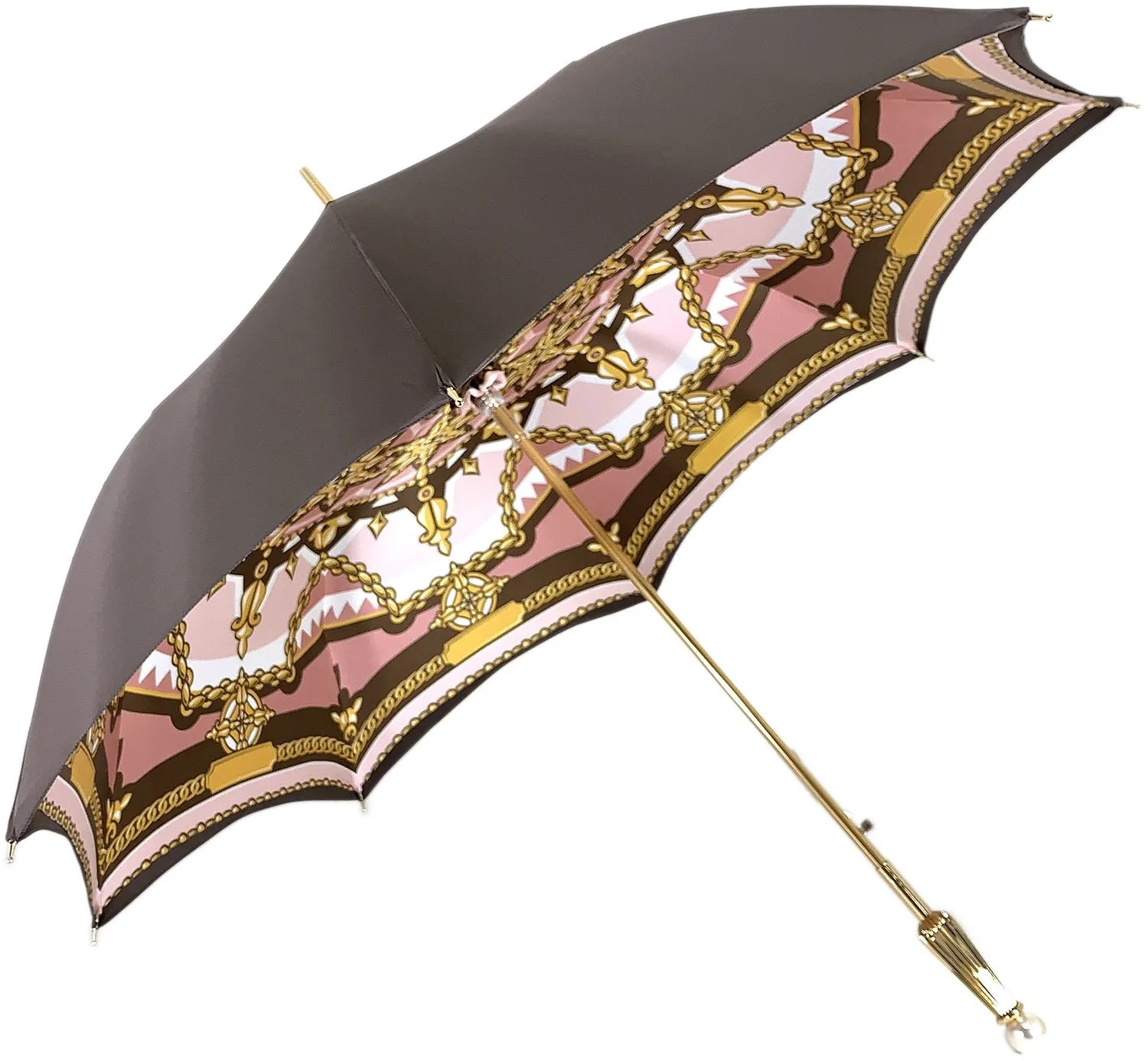 "Classic" brown and pink, Chain design - Fantastic pearl handle