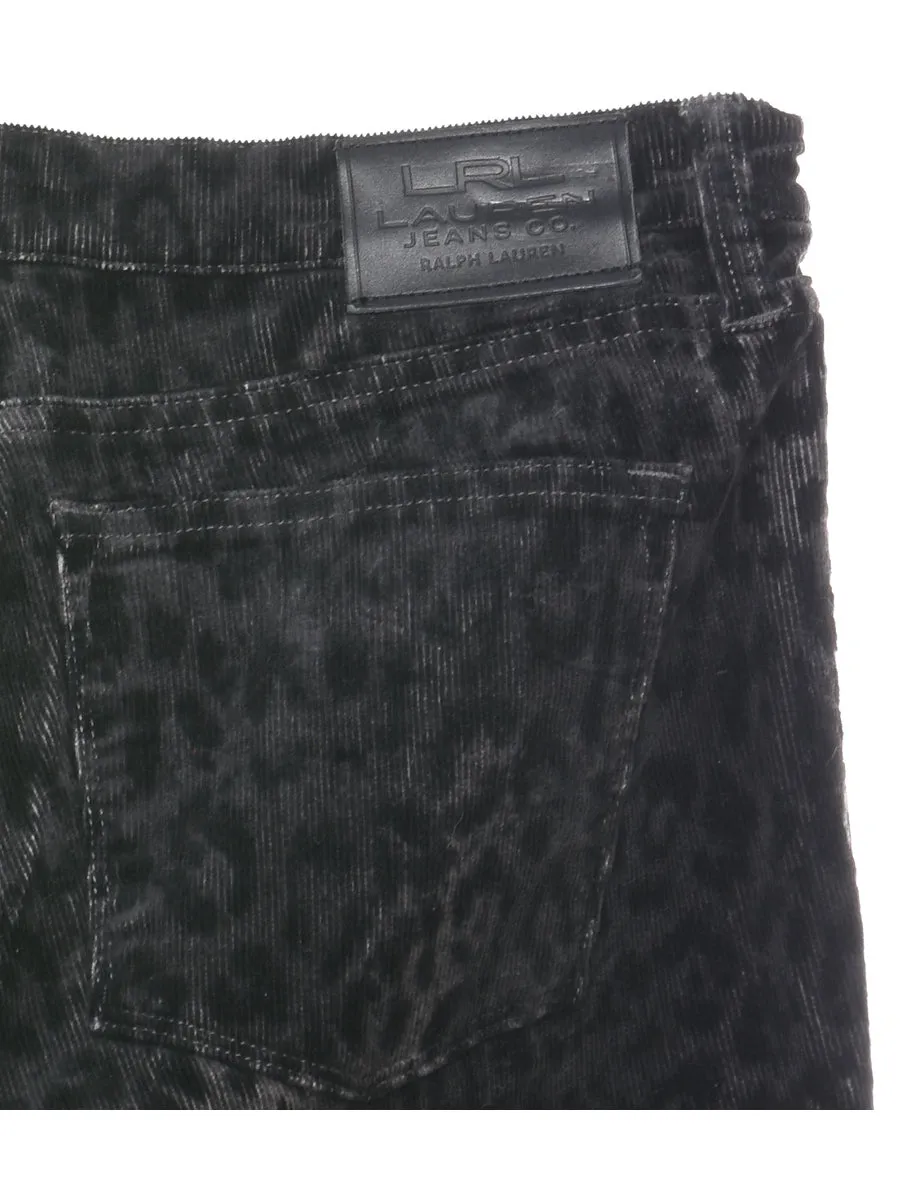 Ralph Lauren Corduroy Black & Grey Leopard Print 1990s Trousers - W32 L32