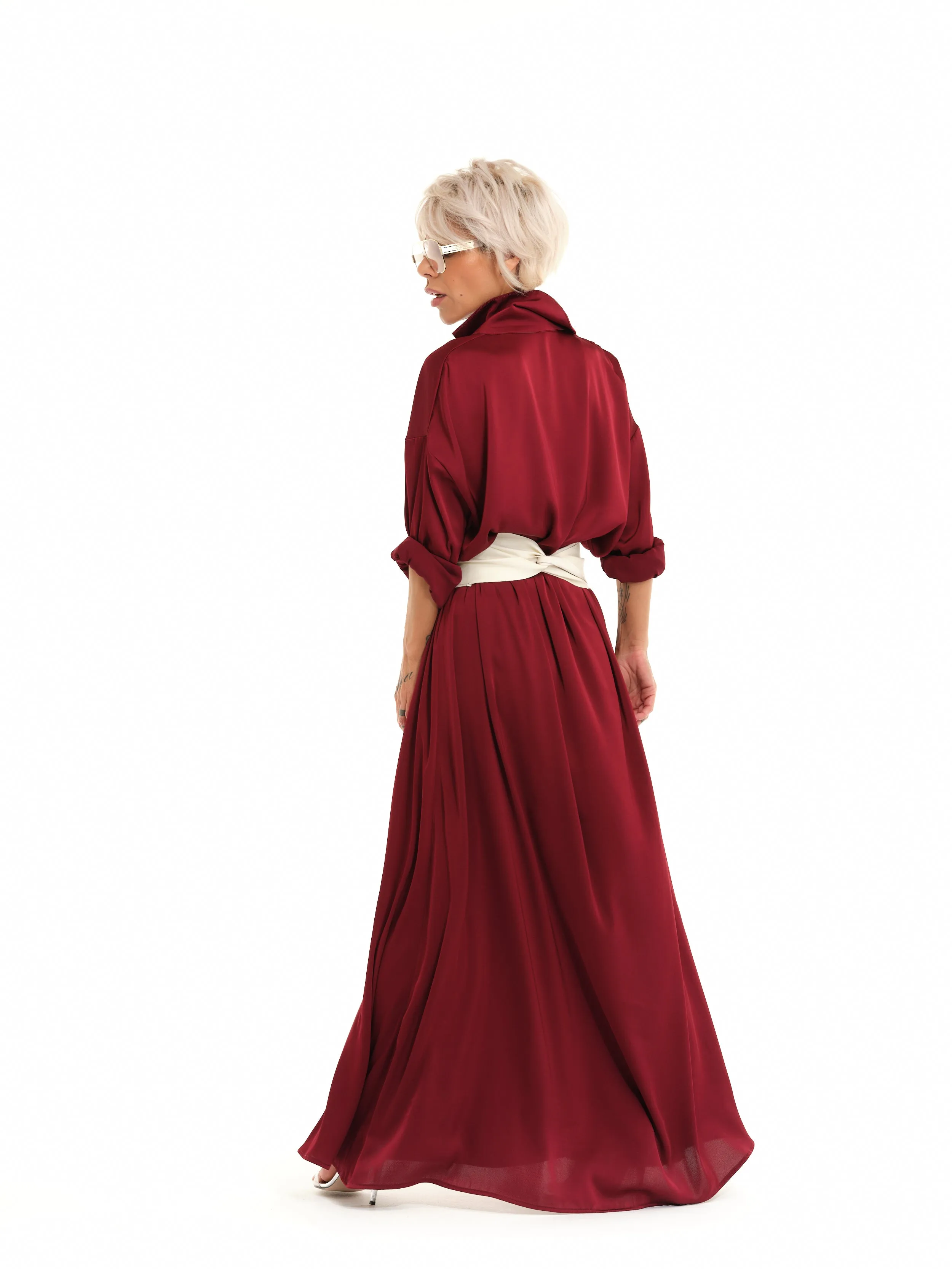 Red Belted Maxi Shirt Dress
