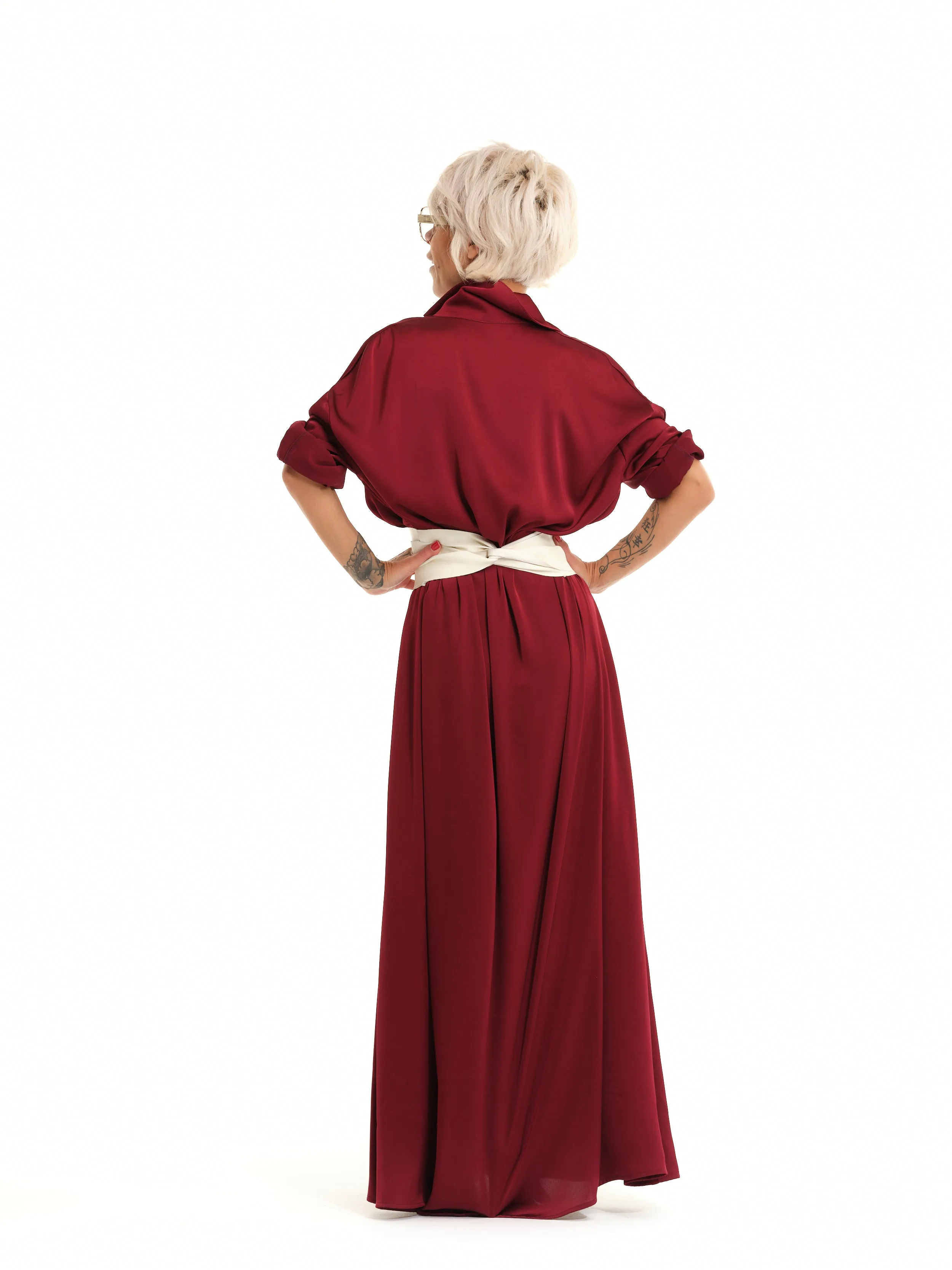 Red Belted Maxi Shirt Dress