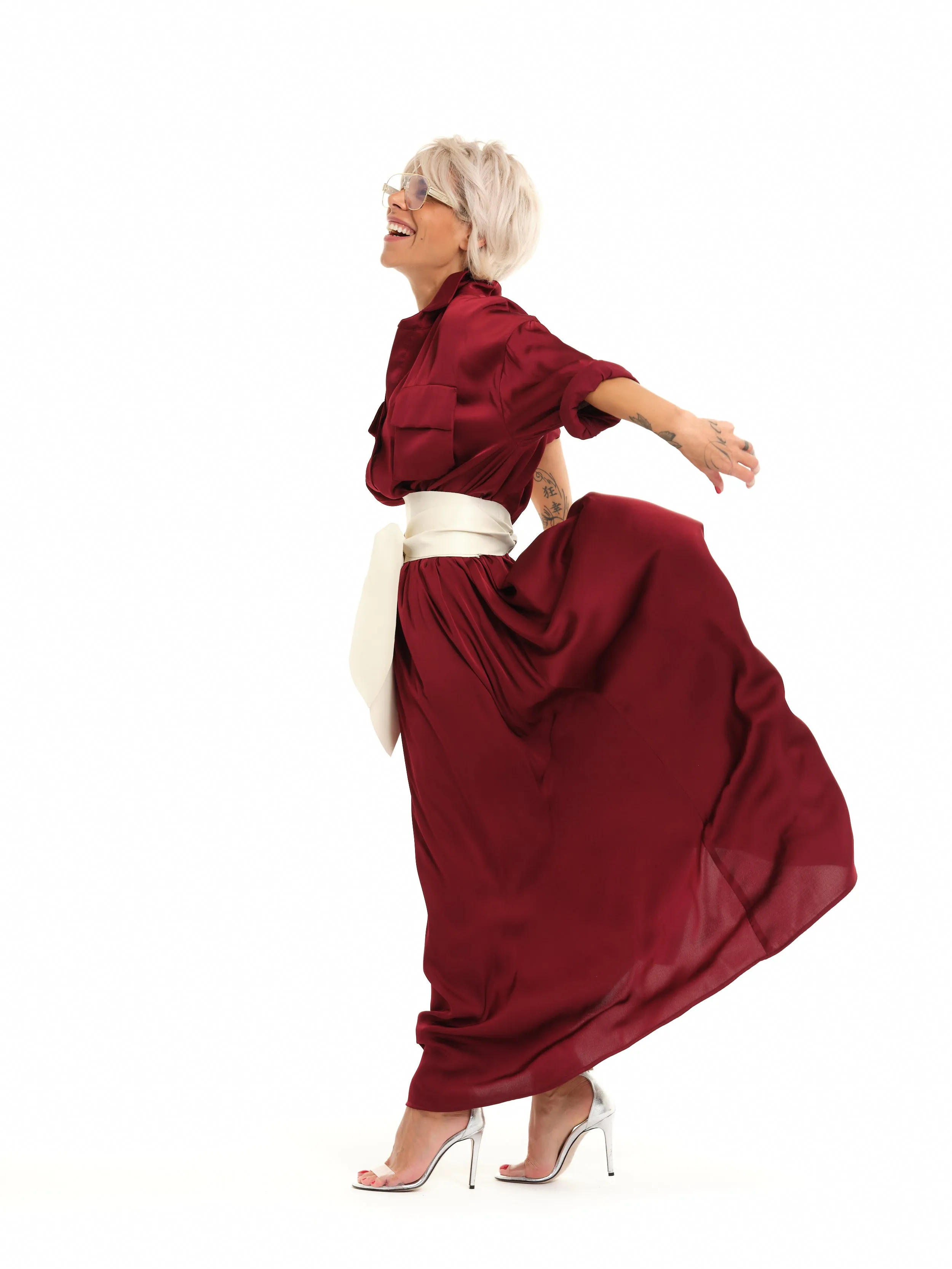 Red Belted Maxi Shirt Dress