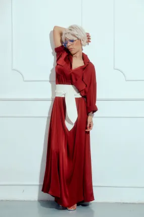 Red Belted Maxi Shirt Dress