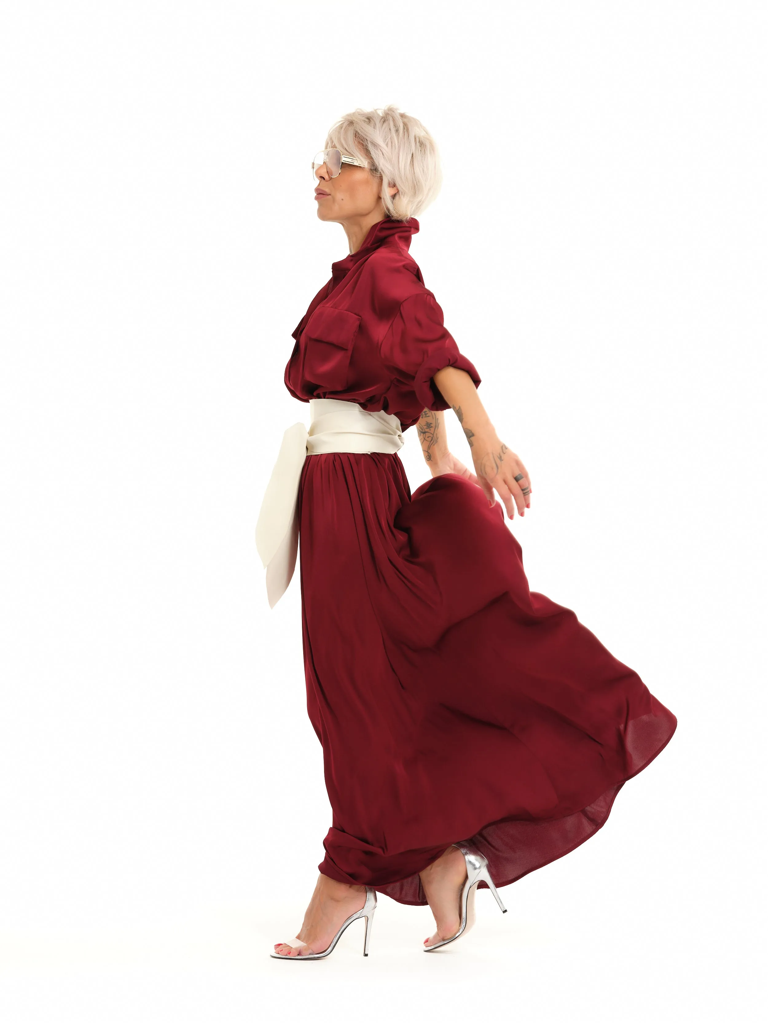 Red Belted Maxi Shirt Dress