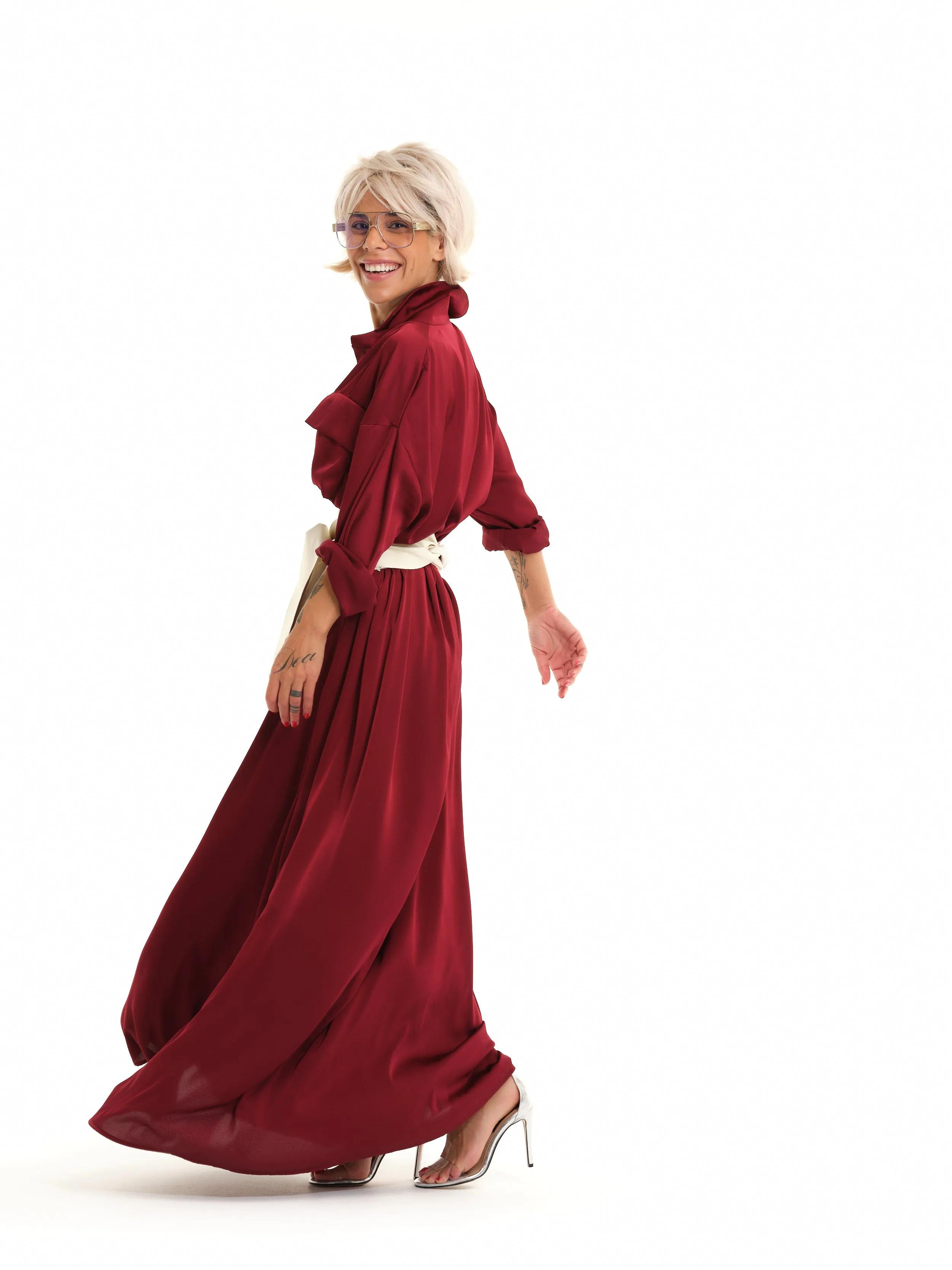 Red Belted Maxi Shirt Dress