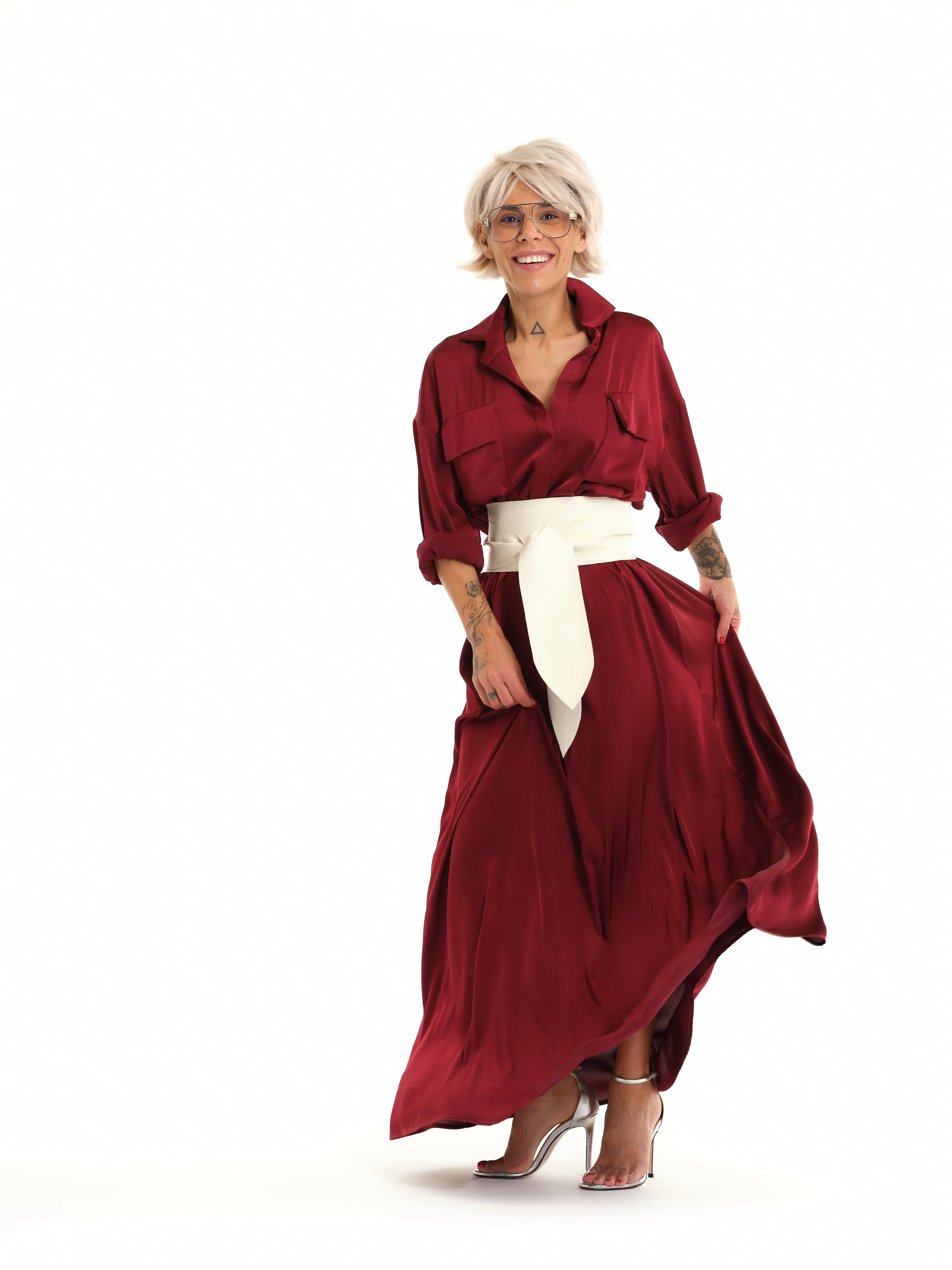 Red Belted Maxi Shirt Dress