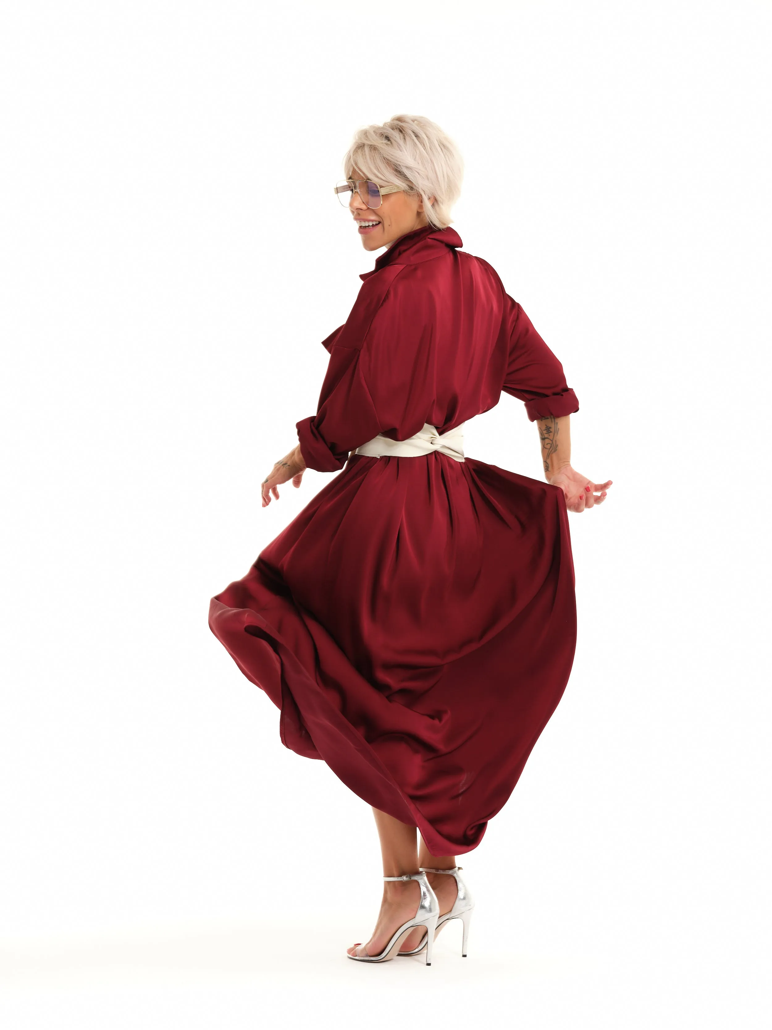 Red Belted Maxi Shirt Dress