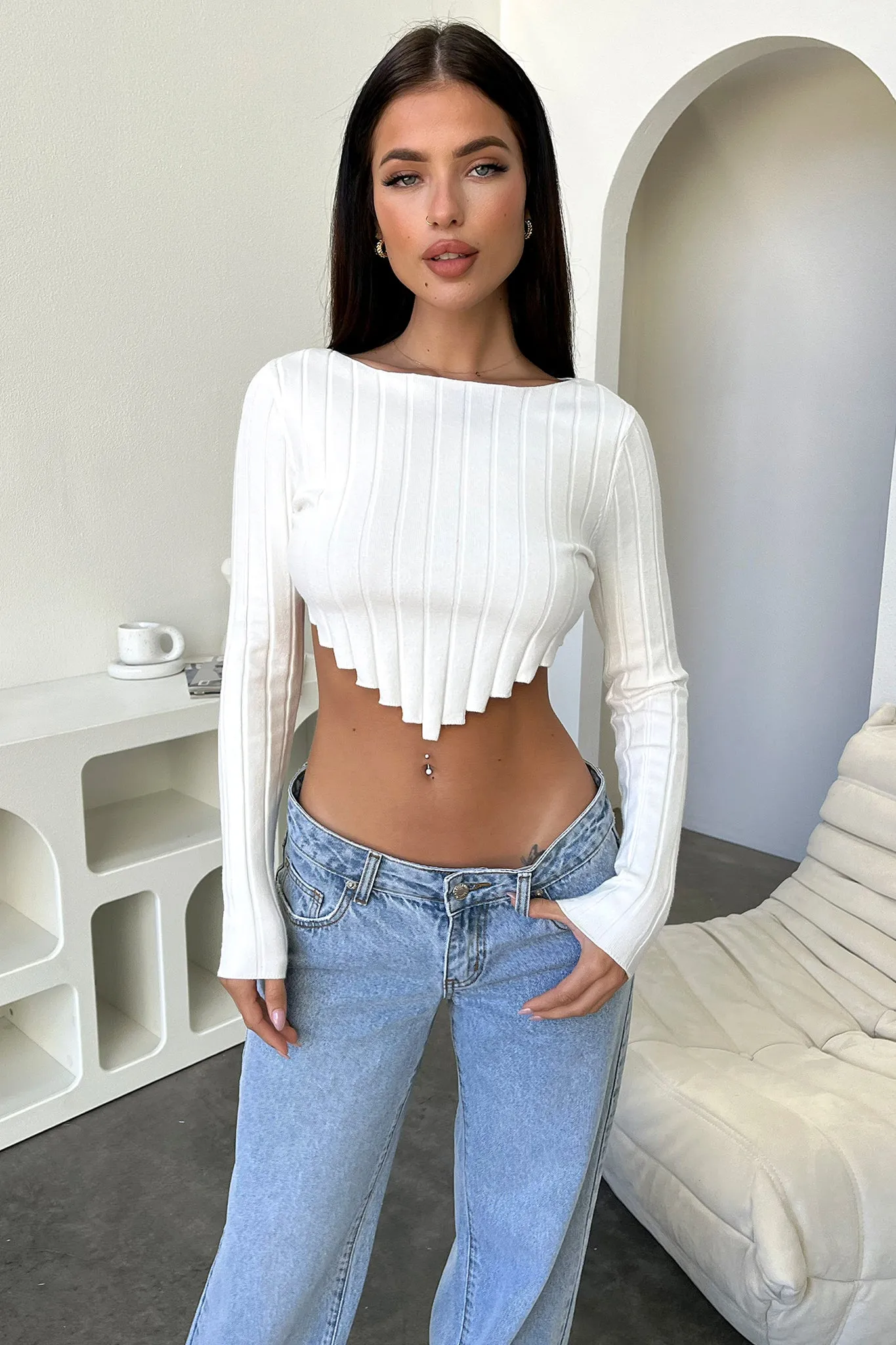Reeva Long Sleeve Knit - White