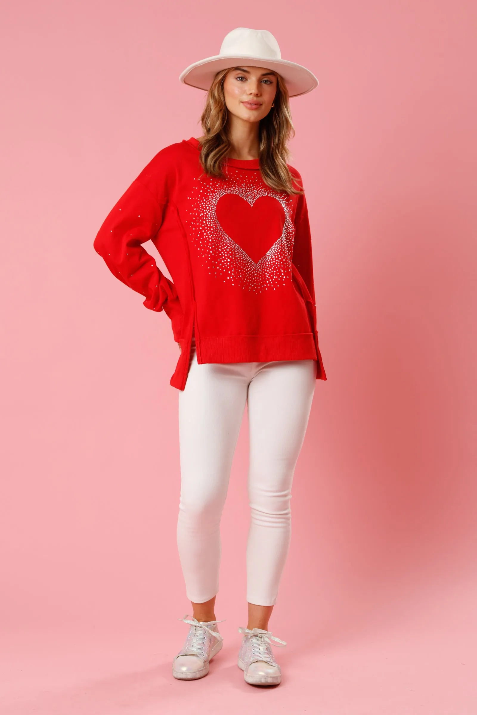 Rhinestone Heart Pullover