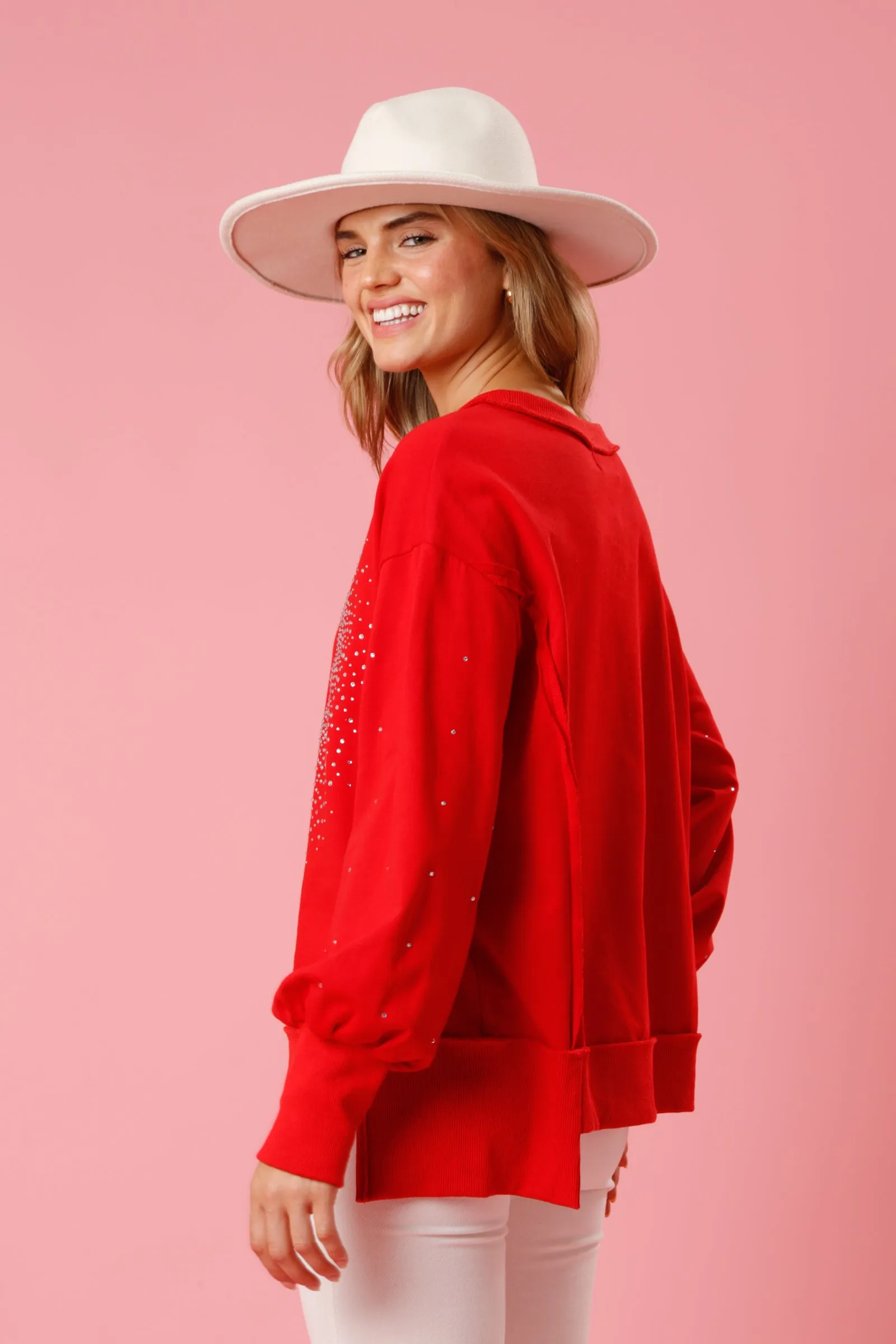 Rhinestone Heart Pullover