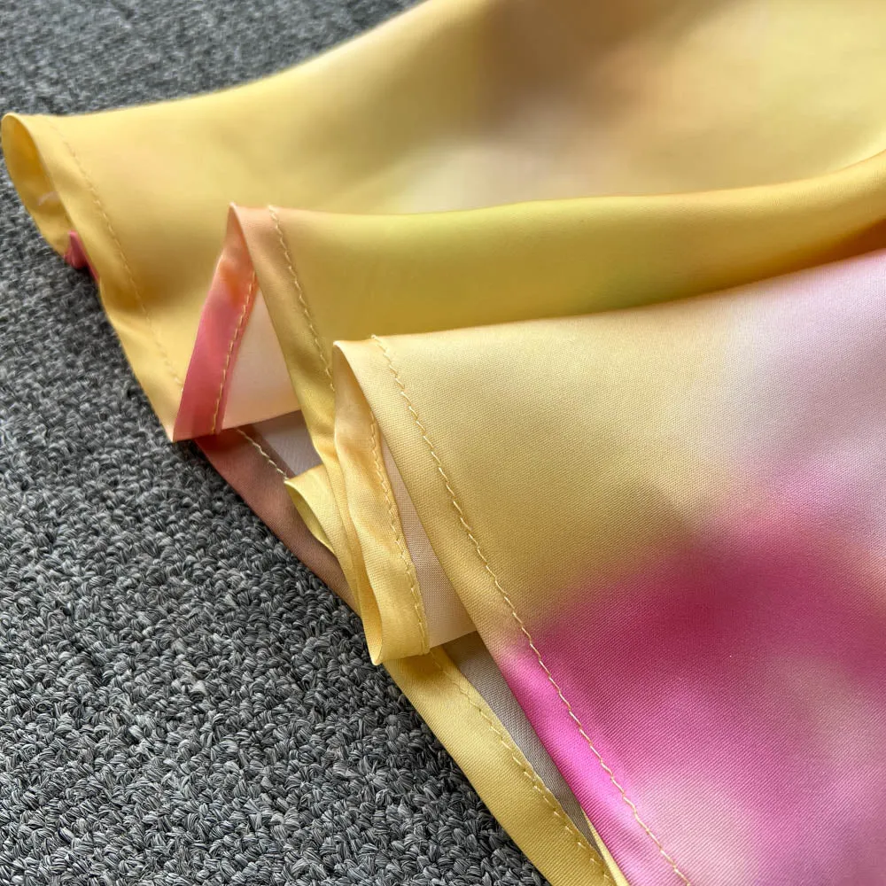 Satin Tie-dye Crossover Halter Dress
