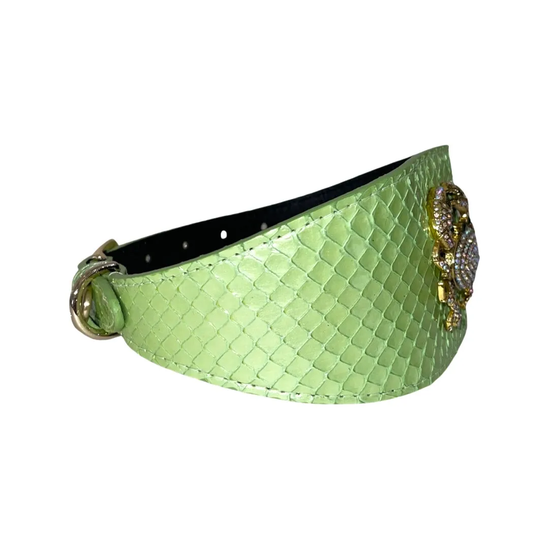 Sea Anemone Pearl Green Snake Wide Style Collar With Rhinestone Crab Accessory