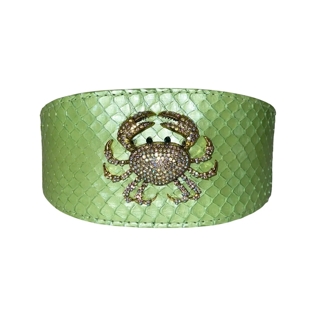 Sea Anemone Pearl Green Snake Wide Style Collar With Rhinestone Crab Accessory