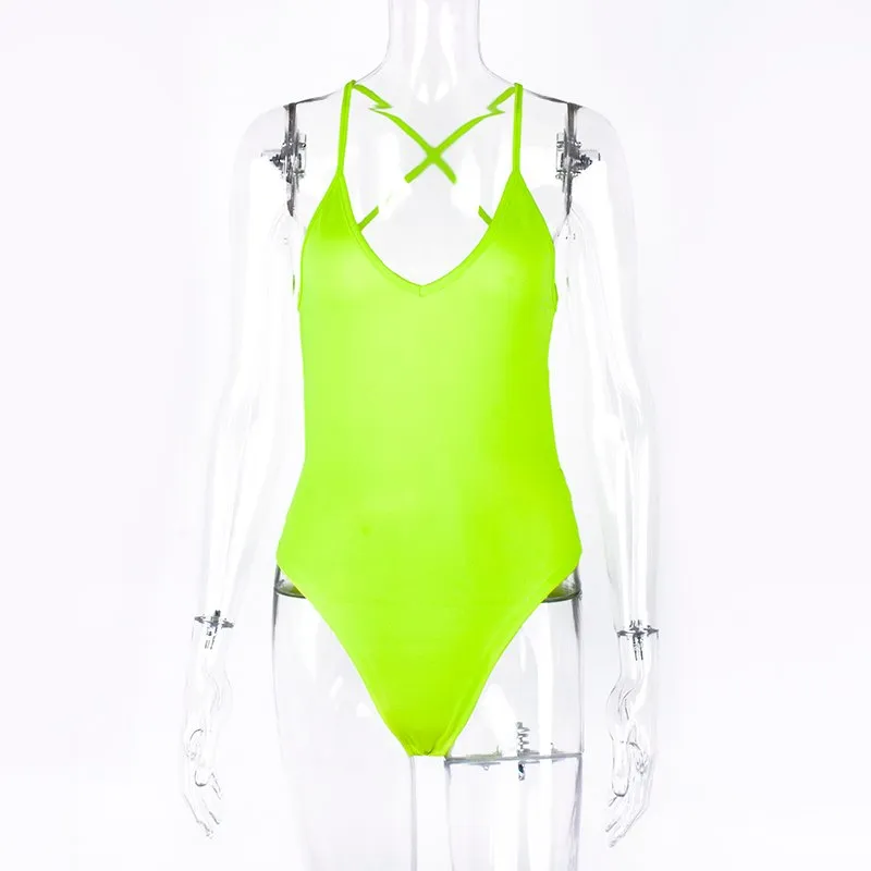 Sexy V-neck Backless Bodysuit Neon Sexy Club