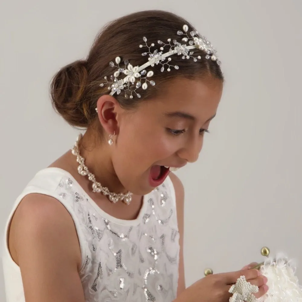 Sienna Likes To Party Gavreel Girls Crown Pearl and Crystal Headband