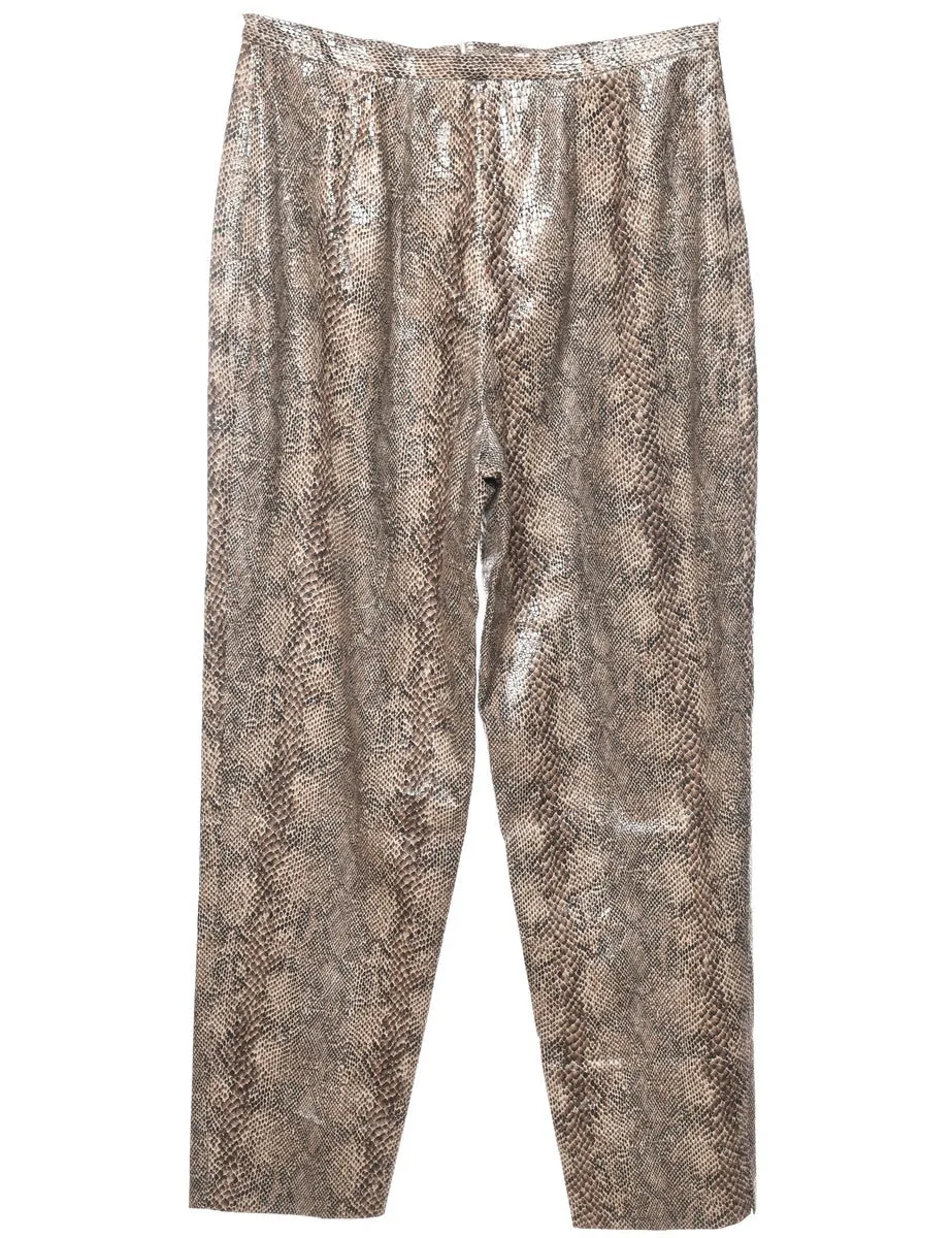 Snakeskin Pattern Brown Tapered Trousers - W32 L31