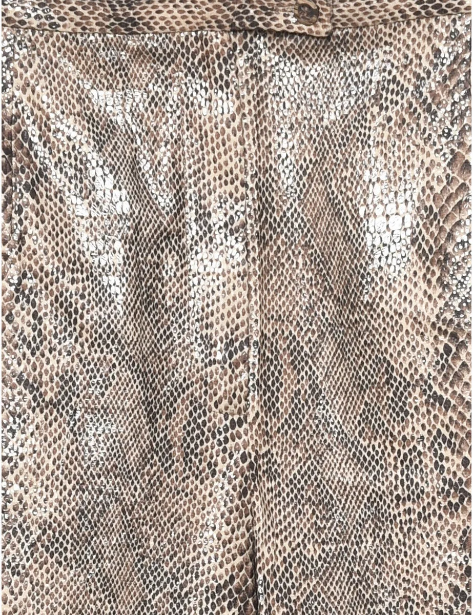 Snakeskin Pattern Brown Tapered Trousers - W32 L31
