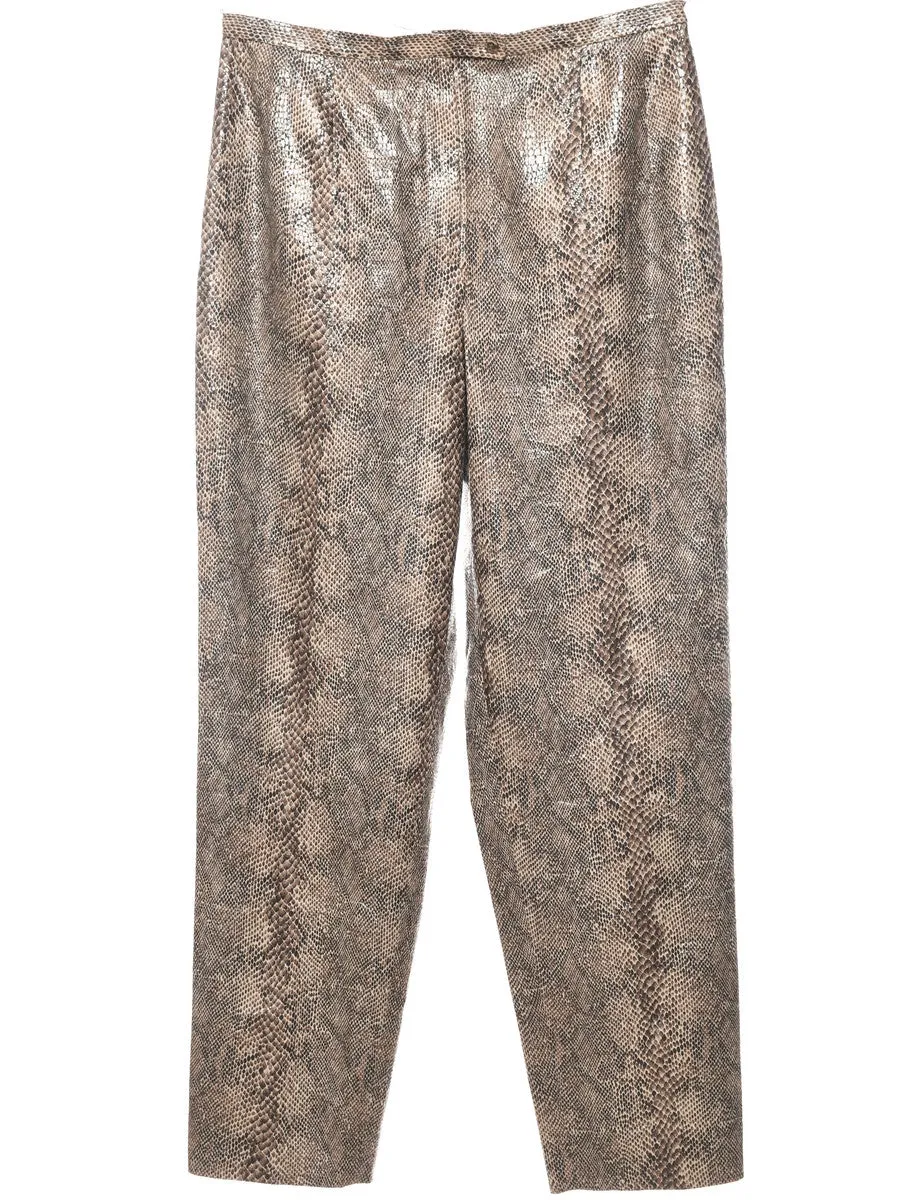 Snakeskin Pattern Brown Tapered Trousers - W32 L31