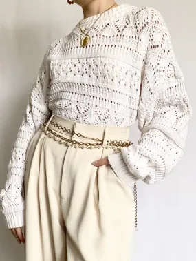 Snowfall Knit Pointelle 1980s Sweater (M)