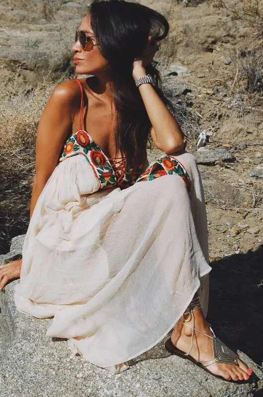 Spaghetti Strap Embroidered Maxi Dress