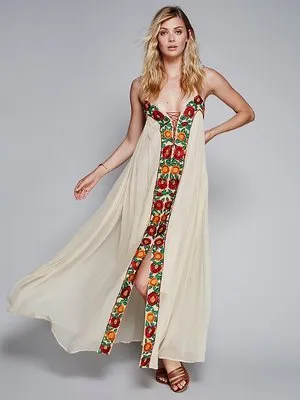 Spaghetti Strap Embroidered Maxi Dress