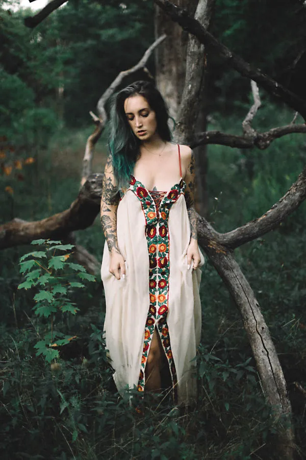 Spaghetti Strap Embroidered Maxi Dress