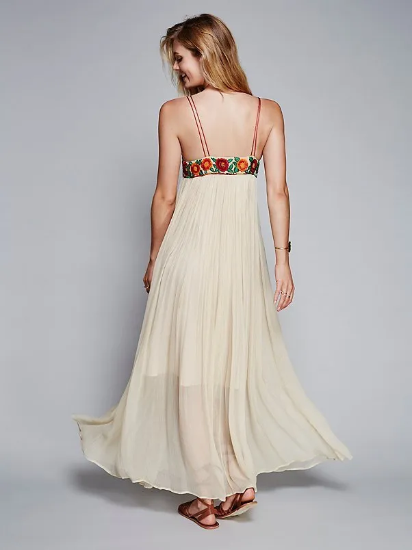 Spaghetti Strap Embroidered Maxi Dress