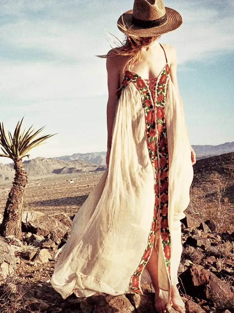 Spaghetti Strap Embroidered Maxi Dress