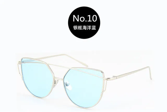The Best Value Sunglasses For You:2021 Fashion Cat Eye Sunglasses Women Brand Designer Metal Reflective Mirror Sun Glasses For Women Twin-Beams oculos Gafas