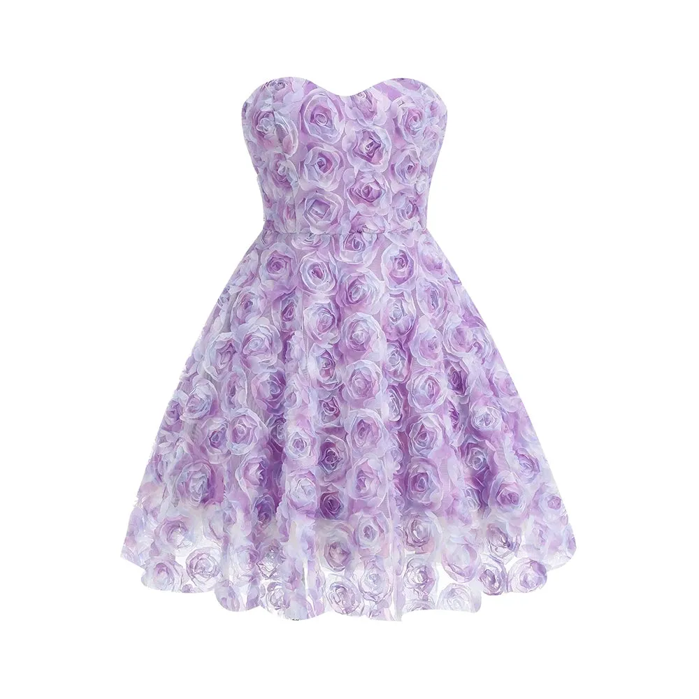 Trend4us Women's 3D Rose Applique Strapless Mini Dress