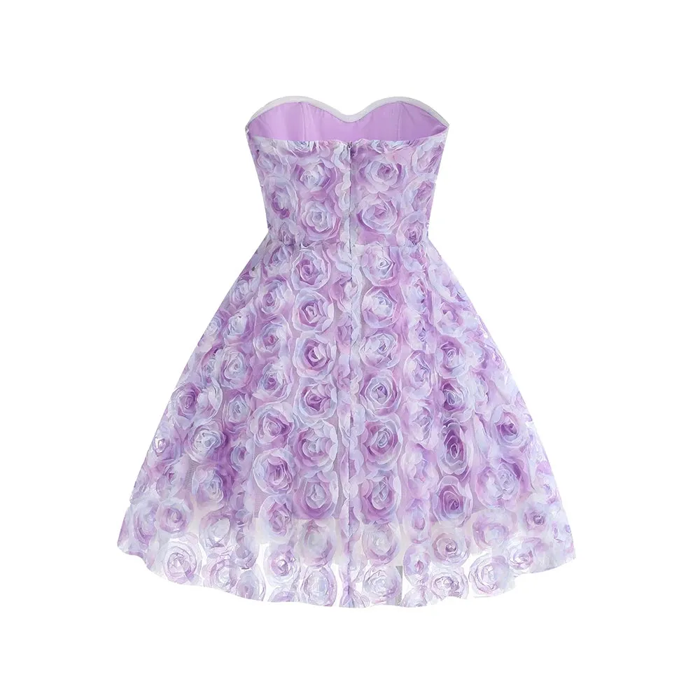 Trend4us Women's 3D Rose Applique Strapless Mini Dress