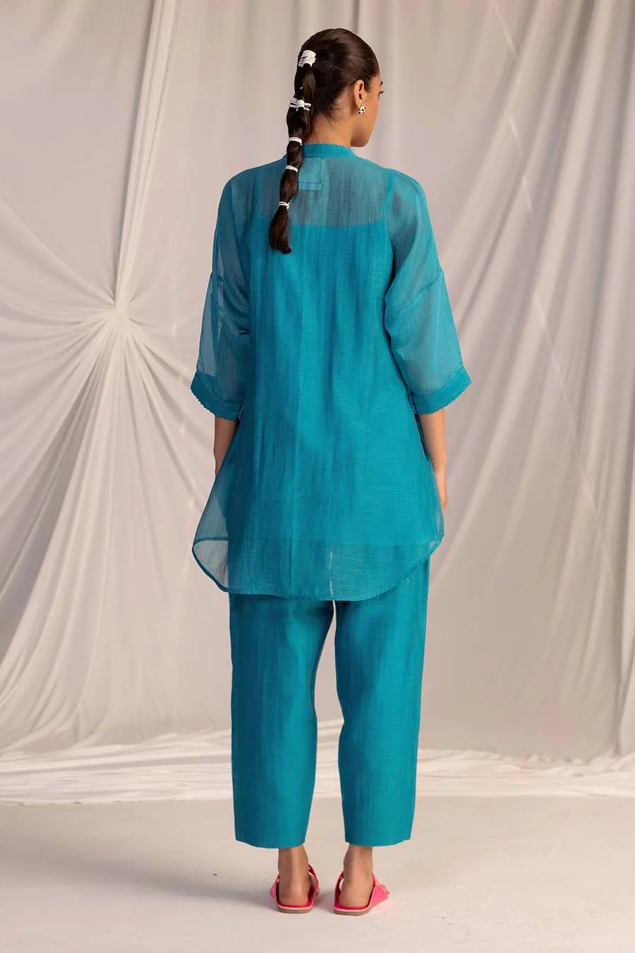 Turquois Blue Embroidered Tunic & Pant Set
