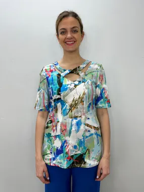 Turquoise Pattern Short Sleeve Top