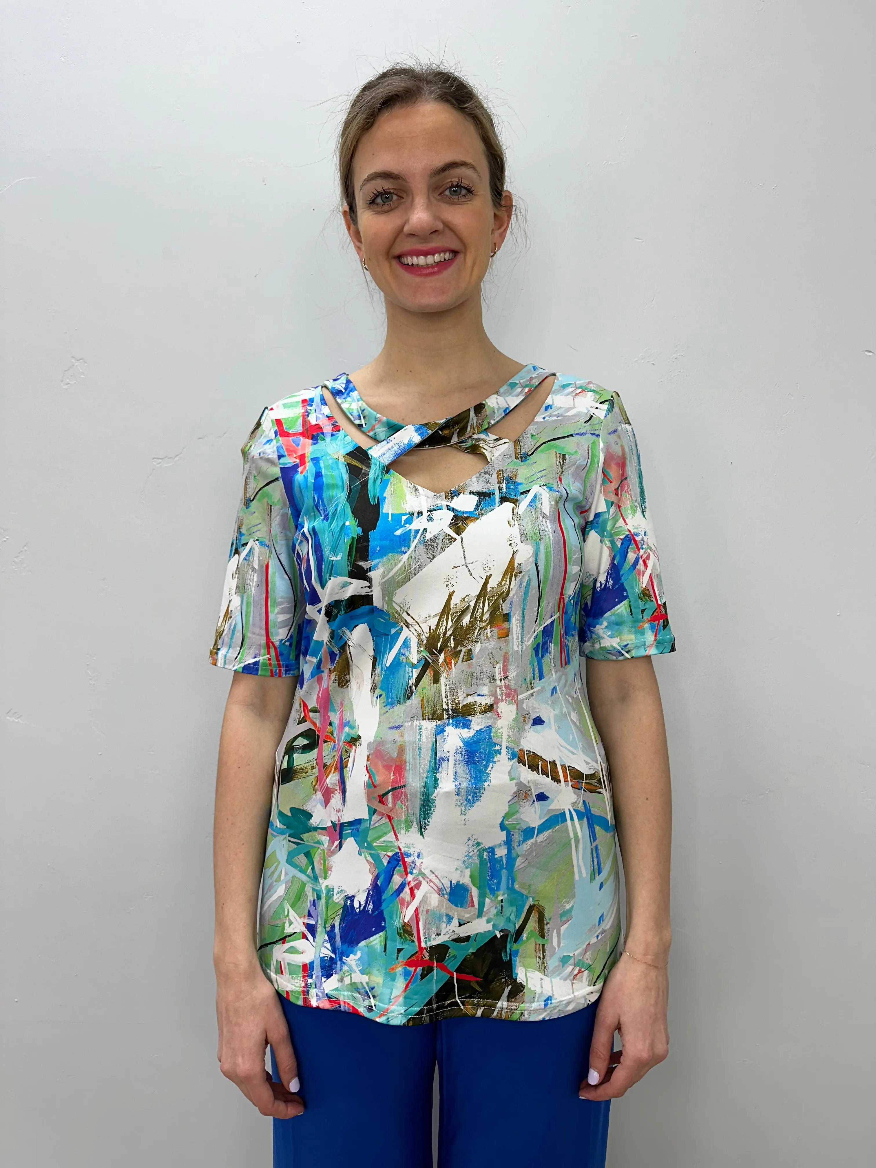 Turquoise Pattern Short Sleeve Top