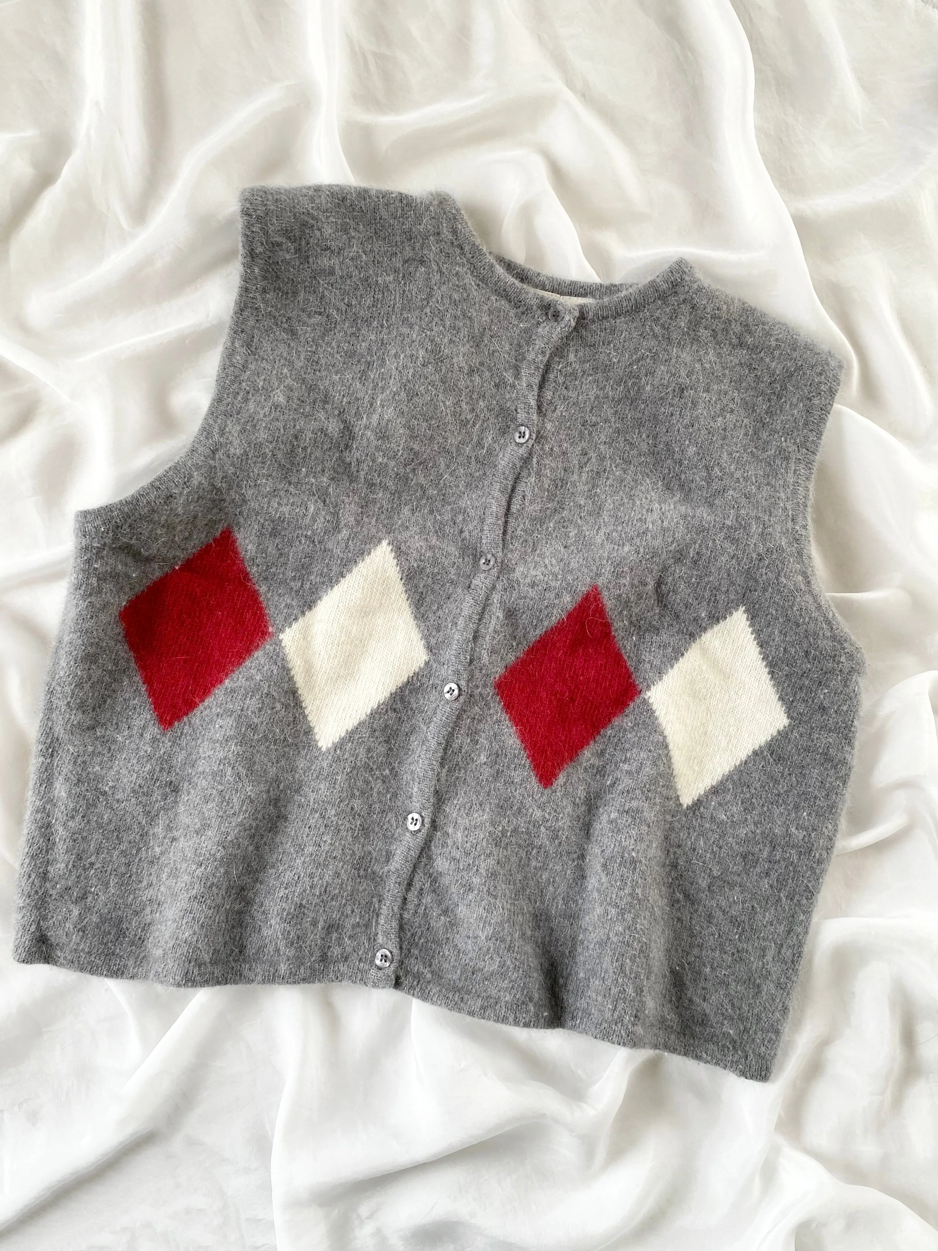 Vintage 1990s Grey Angora Wool Blend Sweater Vest (L)