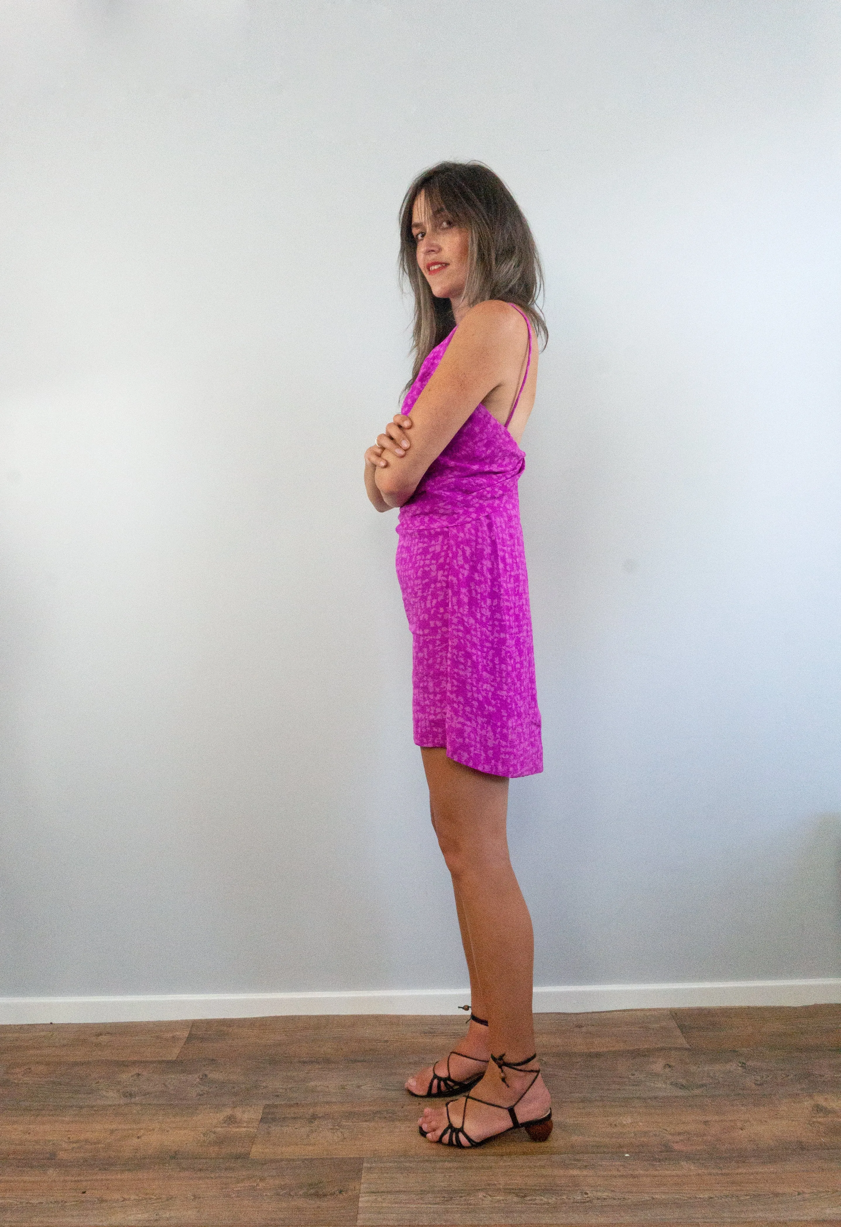 Vintage Square Neck Low Back Pink Silk Slip Dress