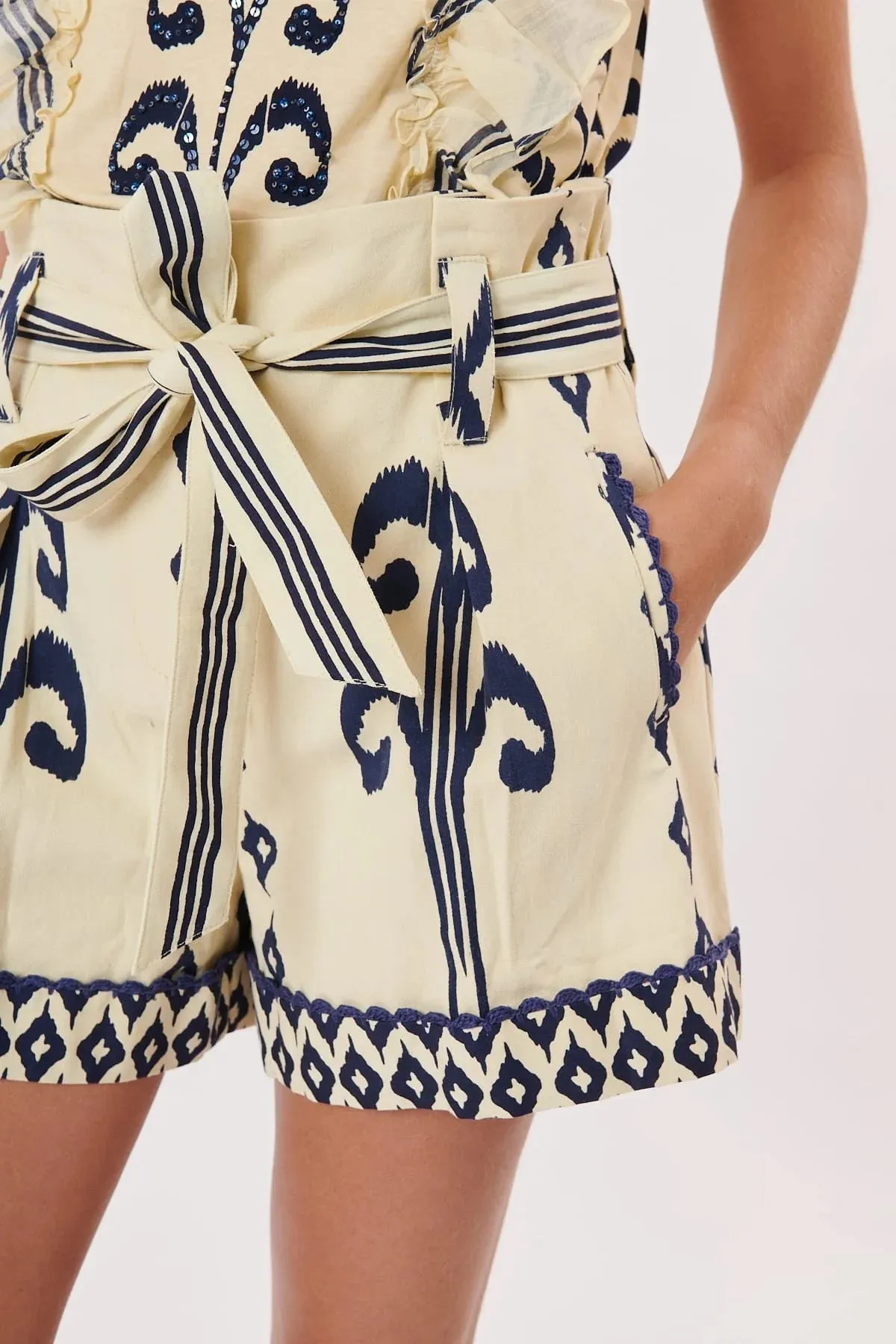 Wanda Tie Front Shorts -  Navy