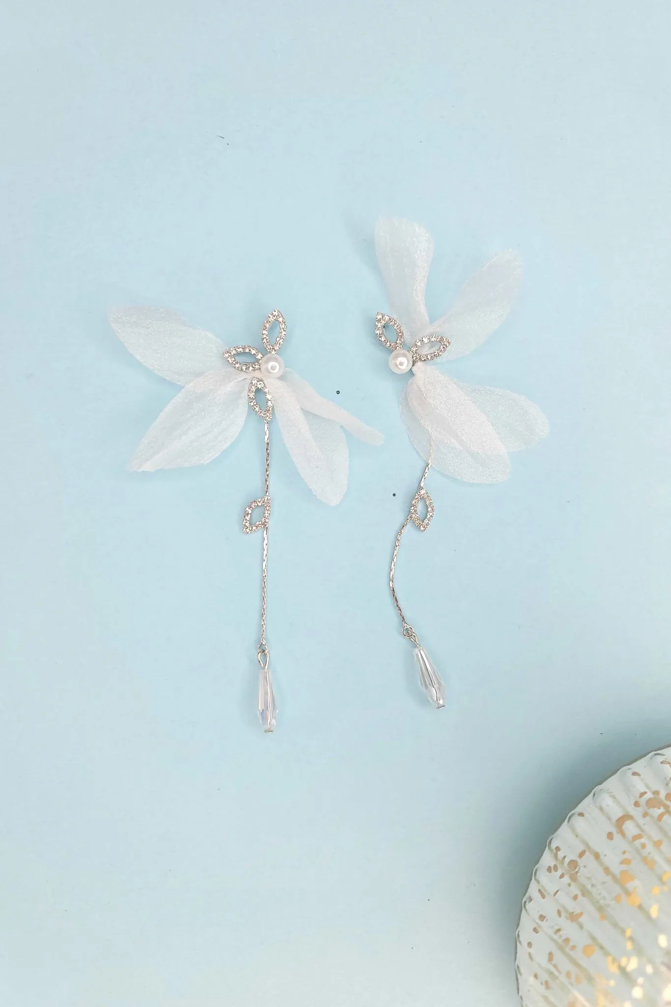 White Butterfly Blossom Drop Earrings