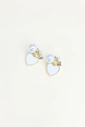 White Heart Aluminum Alloy Stud Earrings