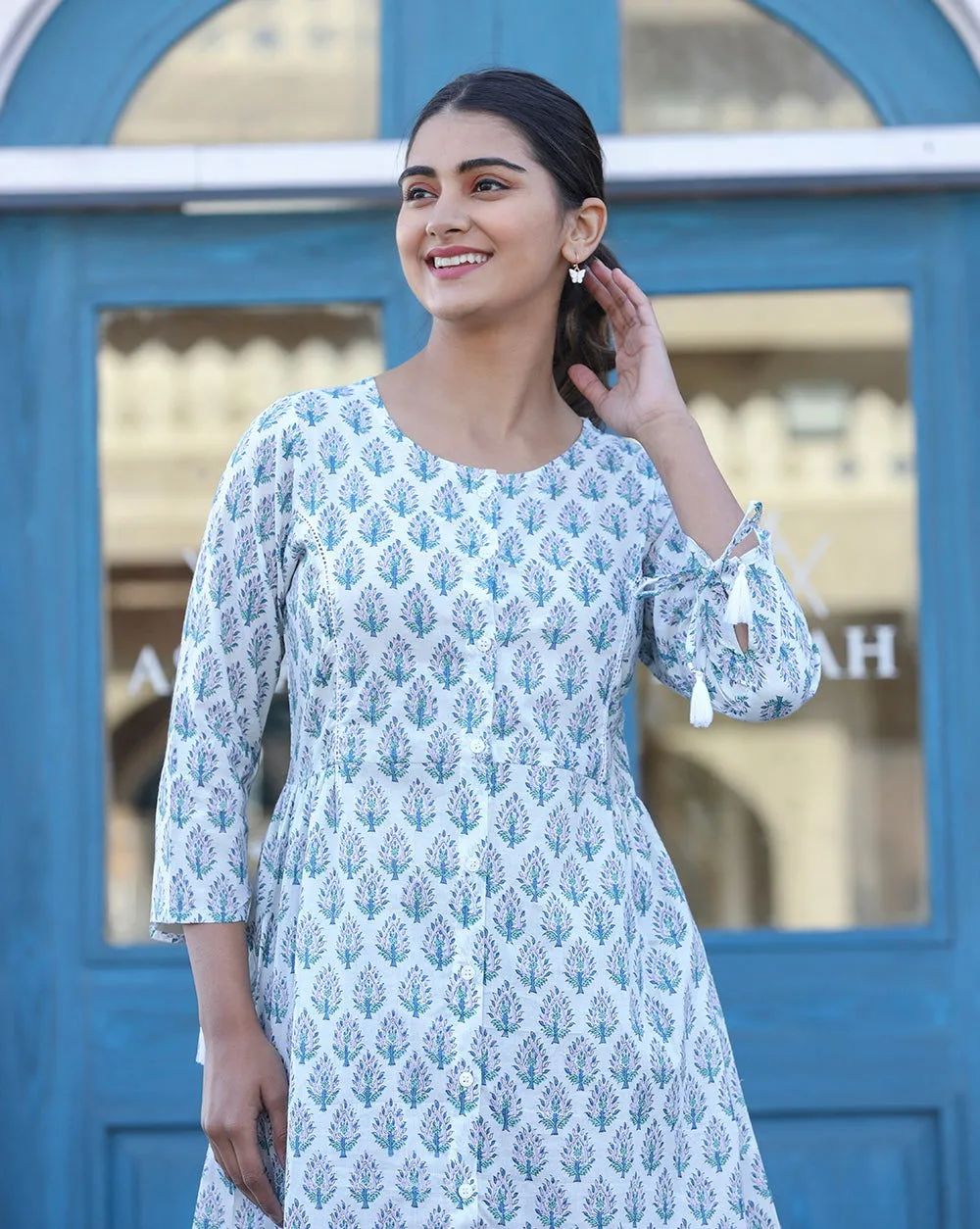 White Printed Cotton Shirt Style Tunic Top (pack of 1)